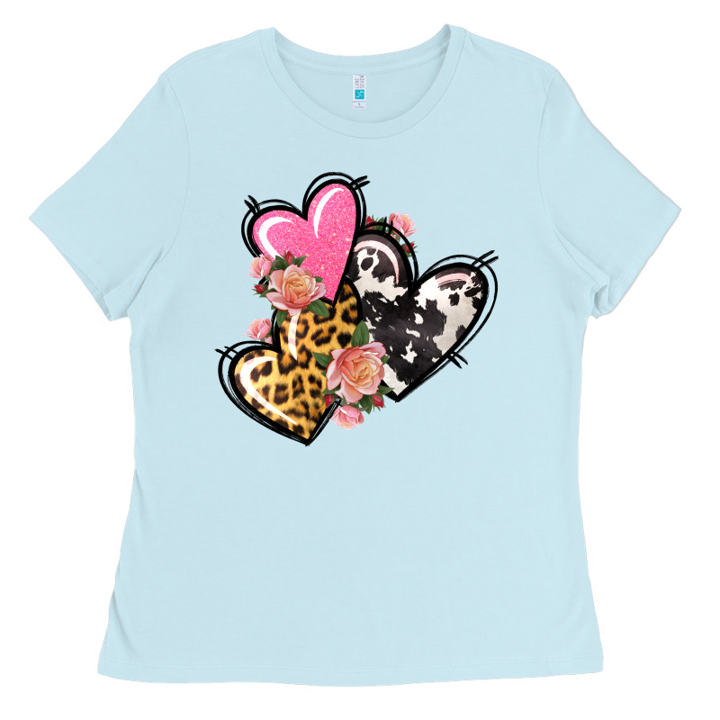 Pink Glitter Leopard Cowhide Hearts Valentine's Ladies Tee by FaDigitalArtStudio | Teevron