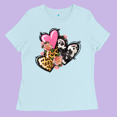 Pink Glitter Leopard Cowhide Hearts Valentine's Ladies Tee Designed By Fadigitalartstudio