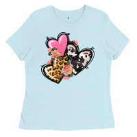 Baby Blue Pink glitter leopard cowhide hearts Valentine's Ladies Tee - FaDigitalArtStudio