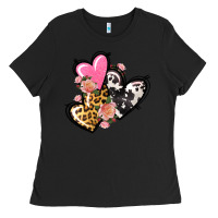 Black Pink glitter leopard cowhide hearts Valentine's Ladies Tee - FaDigitalArtStudio