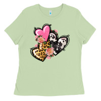 Matcha Pink glitter leopard cowhide hearts Valentine's Ladies Tee - FaDigitalArtStudio