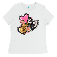 White Pink glitter leopard cowhide hearts Valentine's Ladies Tee - FaDigitalArtStudio
