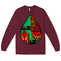 Burgundy african masks teardrop  3 Long Sleeve Tee - BundleAndBundleShop