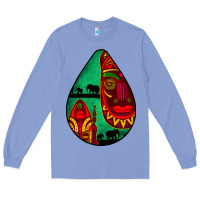 Colony Blue african masks teardrop  3 Long Sleeve Tee - BundleAndBundleShop