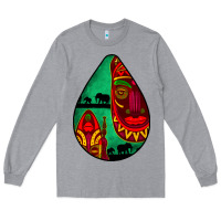 Heather Grey african masks teardrop  3 Long Sleeve Tee - BundleAndBundleShop
