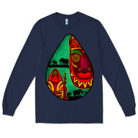 Navy african masks teardrop  3 Long Sleeve Tee - BundleAndBundleShop