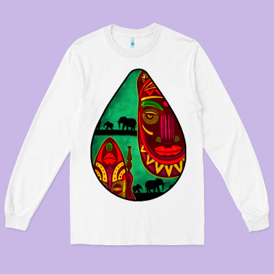 African Masks Teardrop  3 Long Sleeve Tee Designed By Bundleandbundleshop