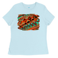 Baby Blue western aztec background pattern Ladies Tee - OliviaCreatesArt