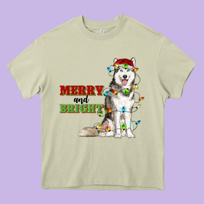 Merry And Bright Husky Heavy Core Tee Designed By Ranaportraitstore