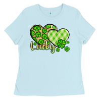 Baby Blue St. Patrick's Lucky hearts Ladies Tee - OliviaCreatesArt