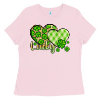 Bubblegum Pink St. Patrick's Lucky hearts Ladies Tee - OliviaCreatesArt