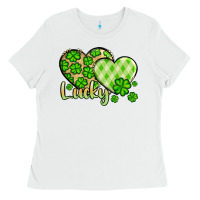 White St. Patrick's Lucky hearts Ladies Tee - OliviaCreatesArt