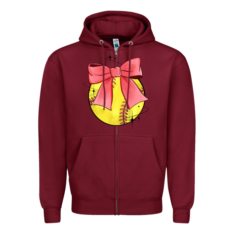 Coquette Softball Bow Zipper Hoodie by JahusDesignShop | Teevron
