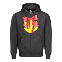 Charcoal Heather coquette softball bow Zipper Hoodie - JahusDesignShop