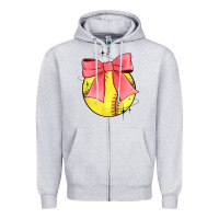Heather Grey coquette softball bow Zipper Hoodie - JahusDesignShop
