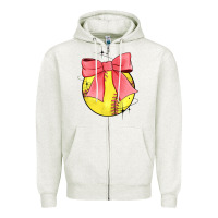 Oatmeal Heather coquette softball bow Zipper Hoodie - JahusDesignShop