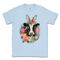 Dusty Blue Happy Easter Cow Easter Day Classic Tee - CowGirlArtShop