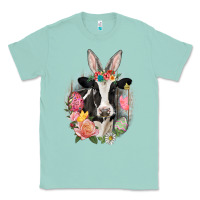 Seafoam Happy Easter Cow Easter Day Classic Tee - CowGirlArtShop