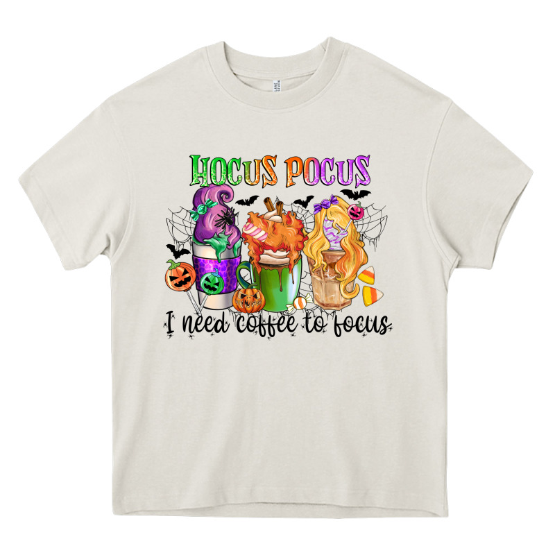 Hocus Pocus I Need Coffee To Focus Heavy Core Tee by CowGirlArtShop | Teevron