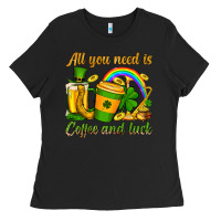 Black St. Patrick's All you need is coffee and luck Ladies Tee - OliviaCreatesArt