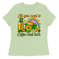Matcha St. Patrick's All you need is coffee and luck Ladies Tee - OliviaCreatesArt