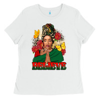 White Believe black woman Ladies Tee - FaDigitalArtStudio