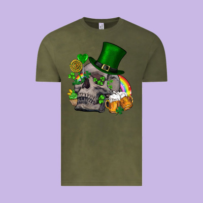 St Patrick's Day Boho Skull Vintage Tee Designed By Fadigitalartstudio