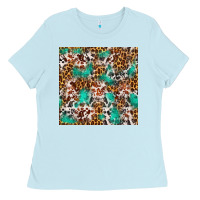 Baby Blue Western Turquoise Glitter Cowhide Leopard Seamless Ladies Tee - FaDigitalArtStudio