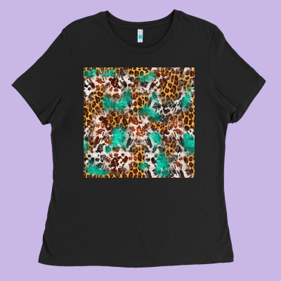 Western Turquoise Glitter Cowhide Leopard Seamless Ladies Tee Designed By Fadigitalartstudio