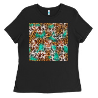 Black Western Turquoise Glitter Cowhide Leopard Seamless Ladies Tee - FaDigitalArtStudio