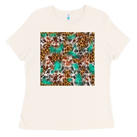 Bone Western Turquoise Glitter Cowhide Leopard Seamless Ladies Tee - FaDigitalArtStudio
