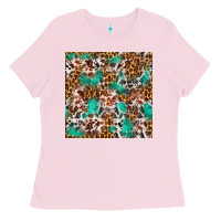 Bubblegum Pink Western Turquoise Glitter Cowhide Leopard Seamless Ladies Tee - FaDigitalArtStudio