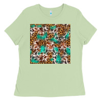 Matcha Western Turquoise Glitter Cowhide Leopard Seamless Ladies Tee - FaDigitalArtStudio