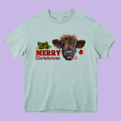 Merry Christmas Calf Heavy Core Tee Designed By Ranaportraitstore