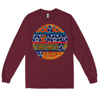 Burgundy african fabric pattern round earrings Long Sleeve Tee - BundleAndBundleShop