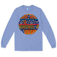 Colony Blue african fabric pattern round earrings Long Sleeve Tee - BundleAndBundleShop