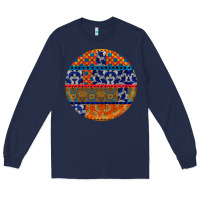 Navy african fabric pattern round earrings Long Sleeve Tee - BundleAndBundleShop