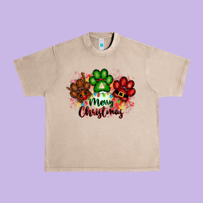 Merry Christmas Paws Urban Heavy Tee Designed By Fadigitalartstudio