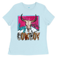 Baby Blue western hey cowboy Ladies Tee - OliviaCreatesArt
