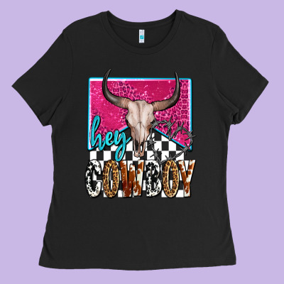 Western Hey Cowboy Ladies Tee Designed By Oliviacreatesart