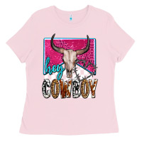 Bubblegum Pink western hey cowboy Ladies Tee - OliviaCreatesArt