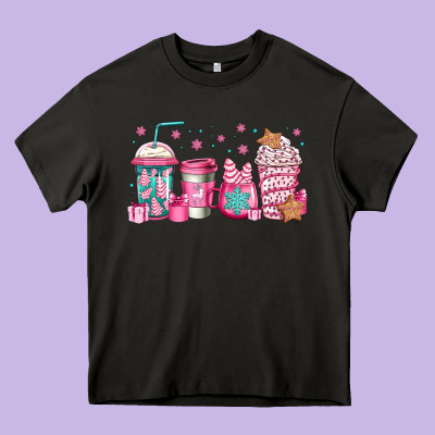 Pink Christmas Coffee Heavy Core Tee Designed By Jasminsmagicworld