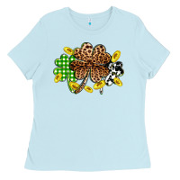 Baby Blue St. Patrick's Day shamrocks Ladies Tee - OliviaCreatesArt