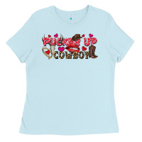 Baby Blue Pucker Up Cowboy Valentine's Day Ladies Tee - FaDigitalArtStudio