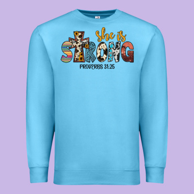 She İs Strong Proverbs 31 25 Premium Sweatshirt Designed By Jahusdesignshop