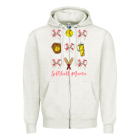 Oatmeal Heather softball coquette bow Zipper Hoodie - JahusDesignShop