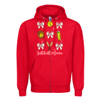 Red softball coquette bow Zipper Hoodie - JahusDesignShop