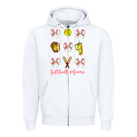 White softball coquette bow Zipper Hoodie - JahusDesignShop