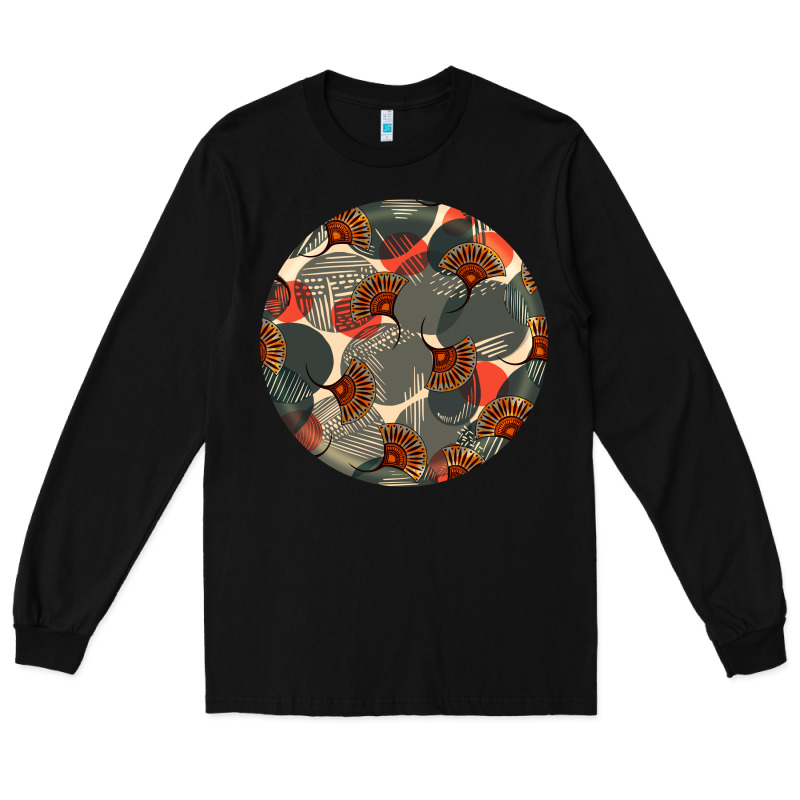 African Fabric Pattern Round Earrings 5 Long Sleeve Tee by BundleAndBundleShop | Teevron