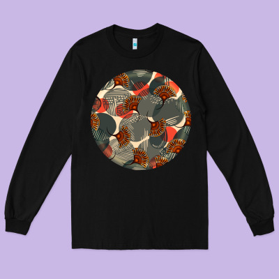 African Fabric Pattern Round Earrings 5 Long Sleeve Tee Designed By Bundleandbundleshop